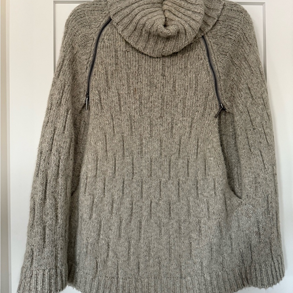 The Limited Gray Shawl Cable-Knit Turtleneck Sweater